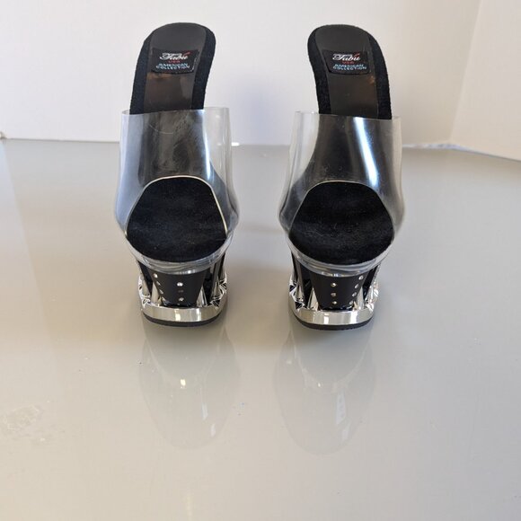 Y2K Tabu Chrome Black Shark Platform Stiletto Stripper Heels Rhinestone Studs 8 - Picture 9 of 12